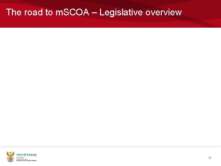 The road to m. SCOA – Legislative overview 10 