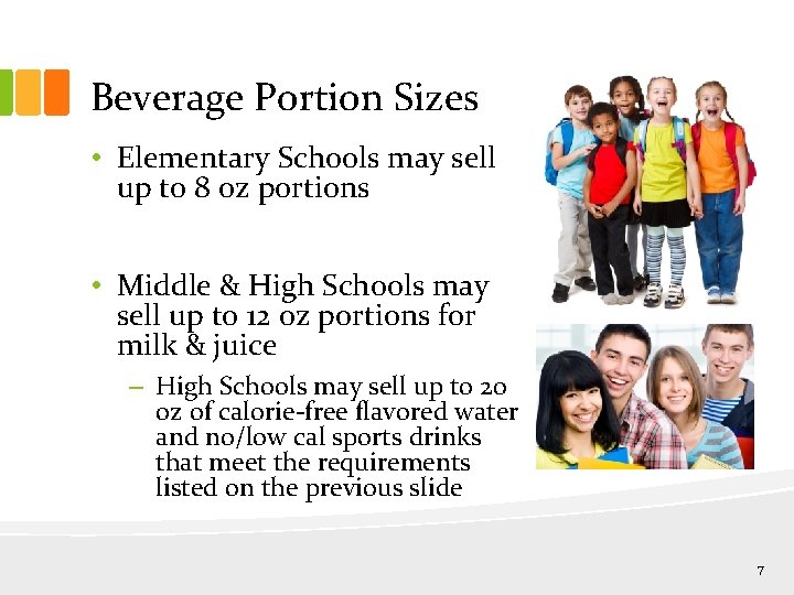 Beverage Portion Sizes • Elementary Schools may sell up to 8 oz portions •