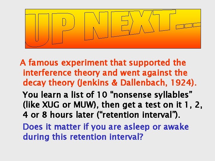 A famous experiment that supported the interference theory and went against the decay theory