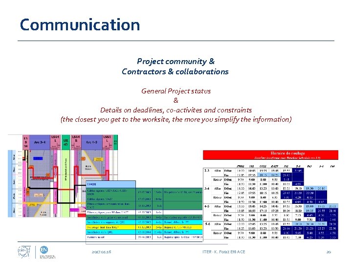 Communication Project community & Contractors & collaborations General Project status & Details on deadlines,