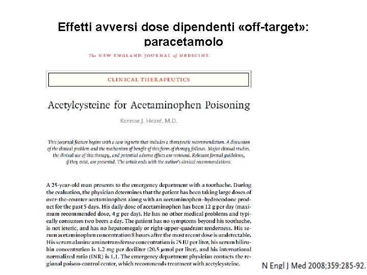 Effetti avversi dose dipendenti «off-target» : paracetamolo 