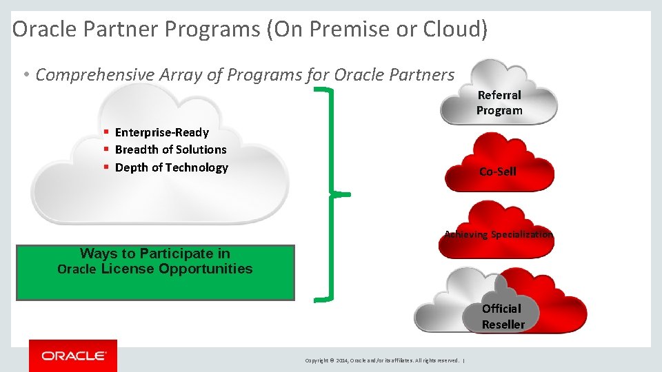 Oracle Partner Programs (On Premise or Cloud) • Comprehensive Array of Programs for Oracle