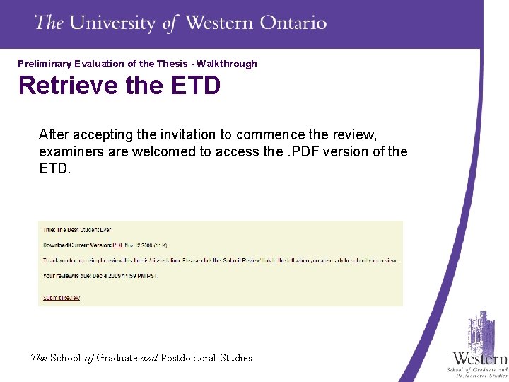 Preliminary Evaluation of the Thesis - Walkthrough Retrieve the ETD After accepting the invitation