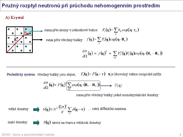 Pružný rozptyl neutronů při průchodu nehomogenním prostředím A) Krystal rd Rl suma přes atomy