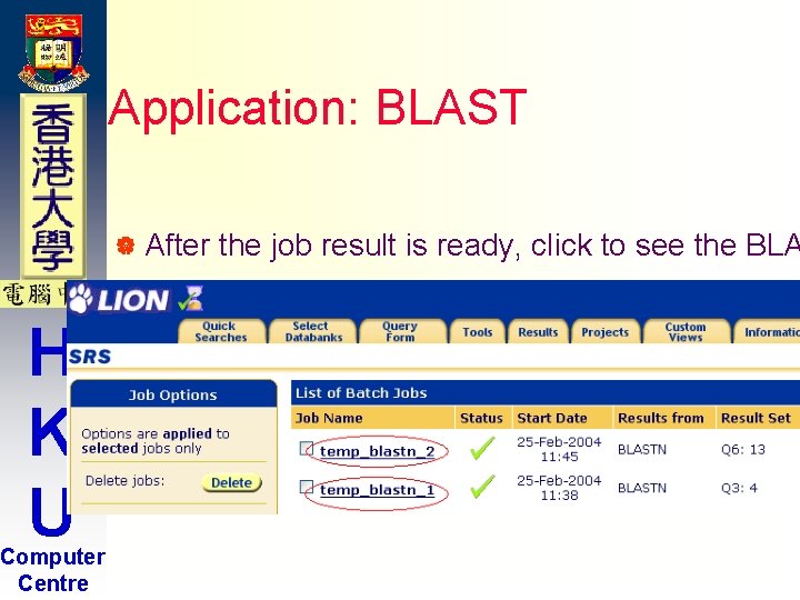 Application: BLAST | After H K U Computer Centre the job result is ready, Application: BLAST | After H K U Computer Centre the job result is ready,