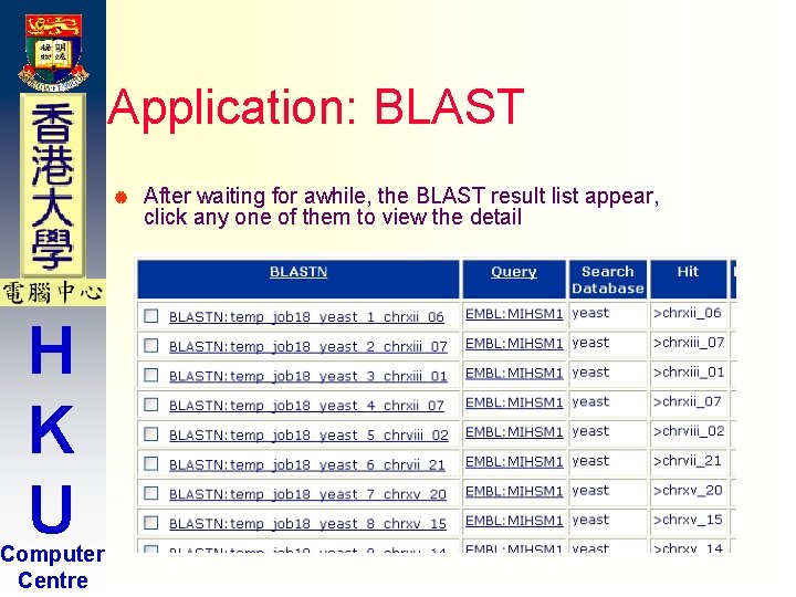 Application: BLAST | H K U Computer Centre After waiting for awhile, the BLAST Application: BLAST | H K U Computer Centre After waiting for awhile, the BLAST