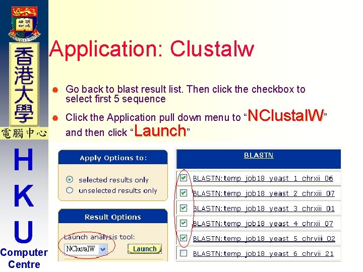 Application: Clustalw | Go back to blast result list. Then click the checkbox to Application: Clustalw | Go back to blast result list. Then click the checkbox to