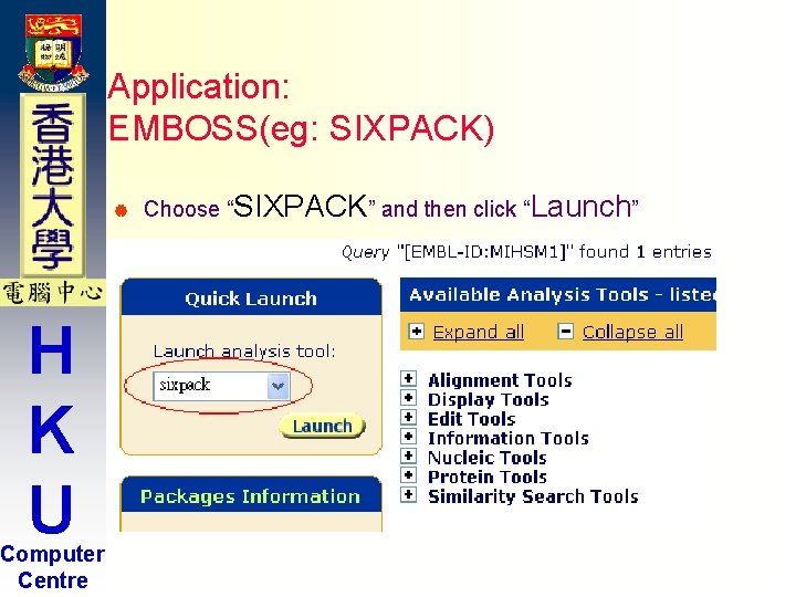 Application: EMBOSS(eg: SIXPACK) | H K U Computer Centre Choose “SIXPACK” and then click Application: EMBOSS(eg: SIXPACK) | H K U Computer Centre Choose “SIXPACK” and then click
