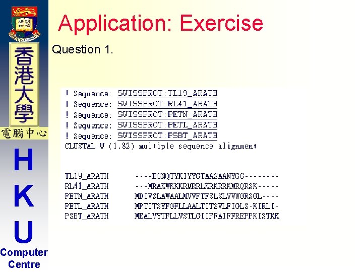 Application: Exercise Question 1. H K U Computer Centre Application: Exercise Question 1. H K U Computer Centre