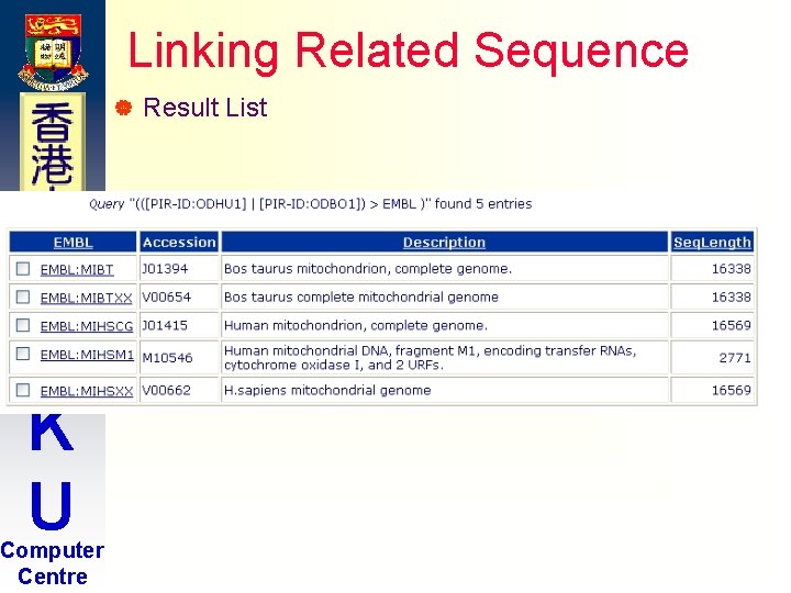 Linking Related Sequence | H K U Computer Centre Result List Linking Related Sequence | H K U Computer Centre Result List