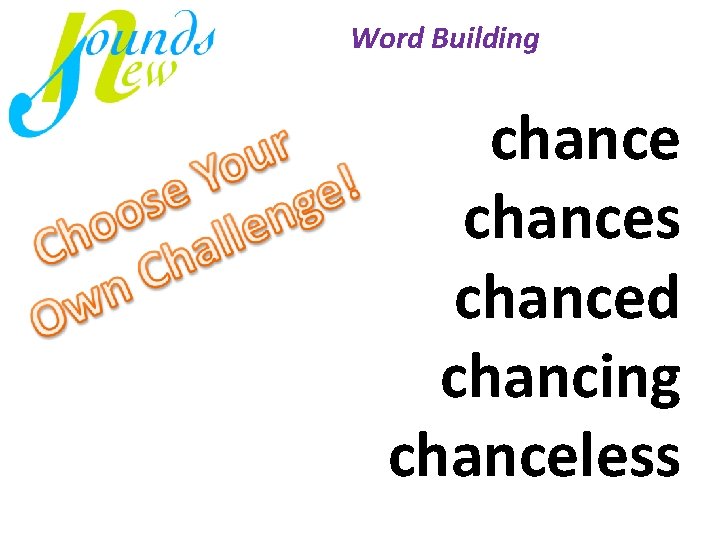 Word Building chances chanced chancing chanceless 
