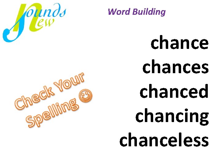 Word Building chances chanced chancing chanceless 