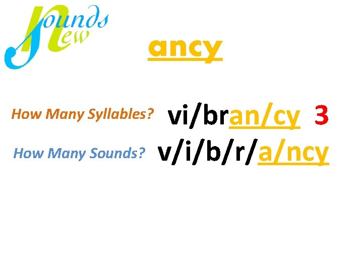 ancy vi/bran/cy 3 How Many Sounds? mi v/i/b/r/a/ncy virus just How Many Syllables? 