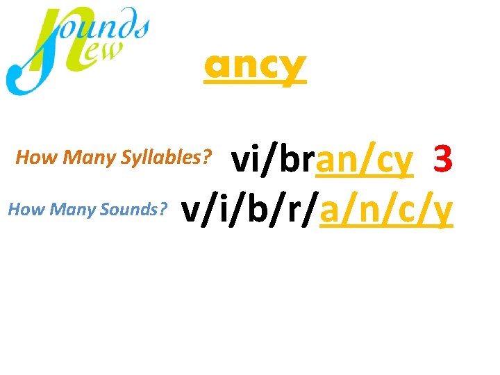 ancy vi/bran/cy 3 How Many Sounds? mi v/i/b/r/a/n/c/y virus just How Many Syllables? 