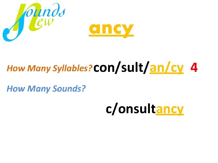 ancy How Many Syllables? con/sult/an/cy 4 mi / nus c/onsultancy 4 virus just 