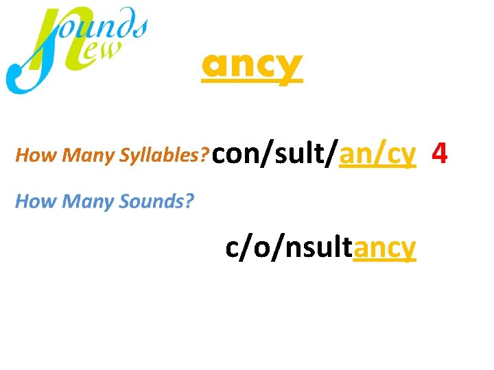 ancy How Many Syllables? con/sult/an/cy 4 mi / nus c/o/nsultancy 4 virus just 