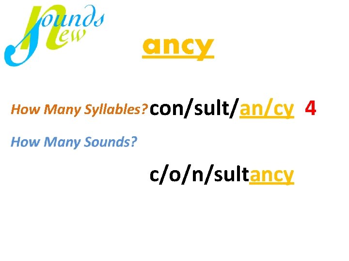 ancy How Many Syllables? con/sult/an/cy 4 mi / nus c/o/n/sultancy 4 virus just 