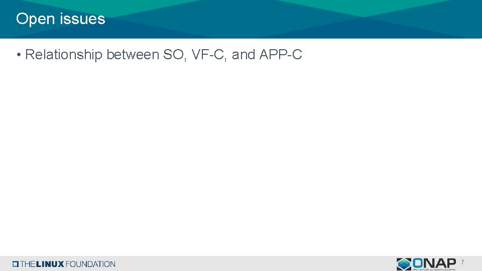 Open issues • Relationship between SO, VF-C, and APP-C 7 