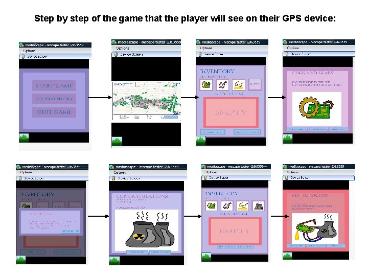 Step by step of the game that the player will see on their GPS