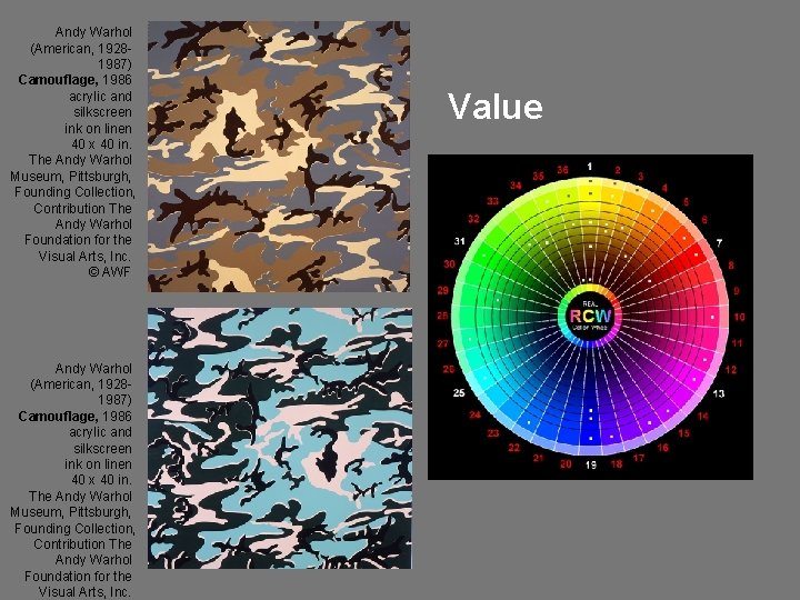 Andy Warhol (American, 19281987) Camouflage, 1986 acrylic and silkscreen ink on linen 40 x Andy Warhol (American, 19281987) Camouflage, 1986 acrylic and silkscreen ink on linen 40 x