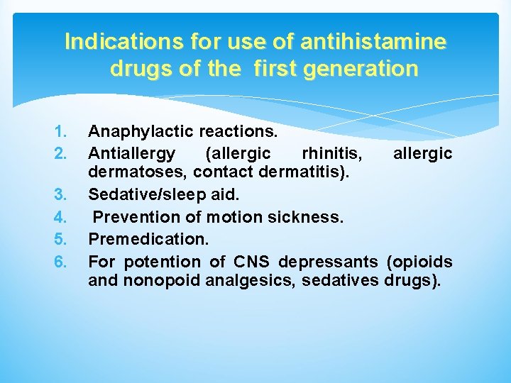 Indications for use of antihistamine drugs of the first generation 1. 2. 3. 4.