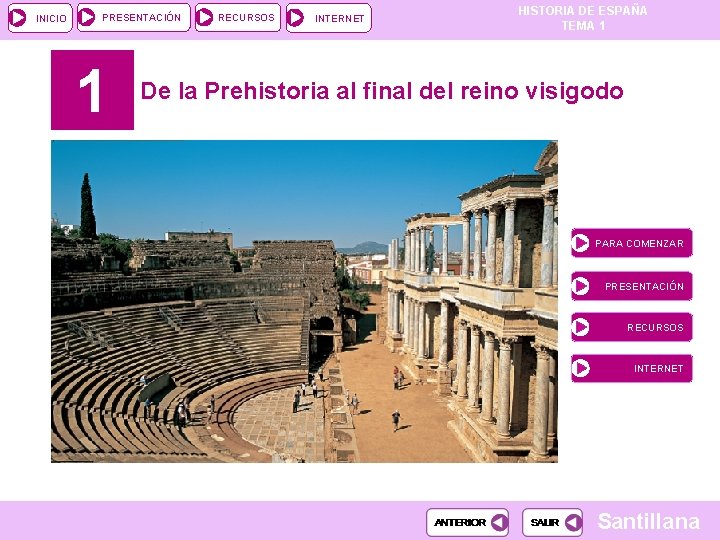 INICIO PRESENTACIÓN 1 RECURSOS INTERNET HISTORIA DE ESPAÑA TEMA 1 De la Prehistoria al