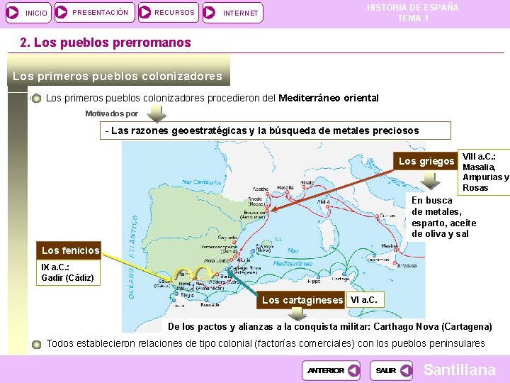INICIO PRESENTACIÓN RECURSOS INTERNET HISTORIA DE ESPAÑA TEMA 1 2. Los pueblos prerromanos Los