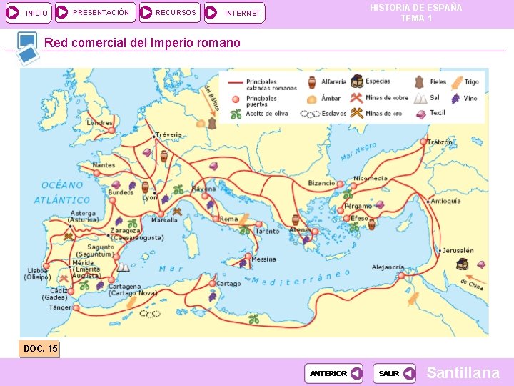 INICIO PRESENTACIÓN RECURSOS INTERNET HISTORIA DE ESPAÑA TEMA 1 Red comercial del Imperio romano