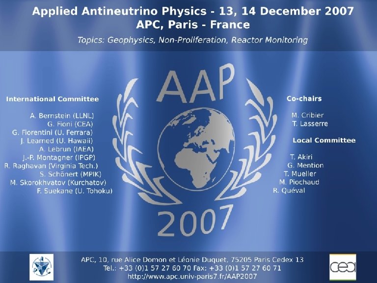 Applied Antineutrino Physics 2007 Georg Raffelt, Max-Planck-Institut für Physik, München Physik Modern, 6. Nov