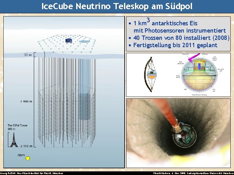 Ice. Cube Neutrino Teleskop am Südpol • 1 km 3 antarktisches Eis mit Photosensoren
