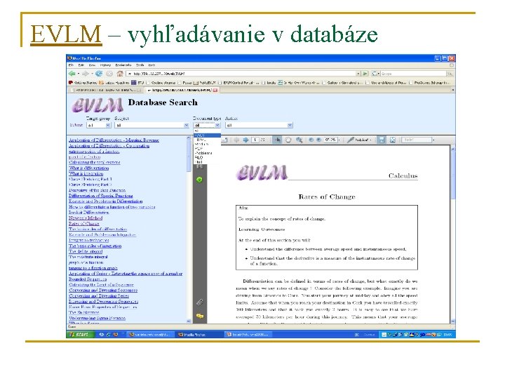 EVLM – vyhľadávanie v databáze 