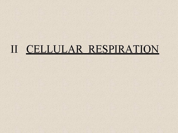 II CELLULAR RESPIRATION II CELLULAR RESPIRATION