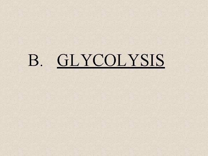 B. GLYCOLYSIS B. GLYCOLYSIS