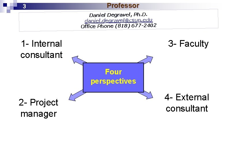 3 Professor el, Ph. D. Daniel Degravel, daniel. degravel@csun. edu Office Phone (818) 677