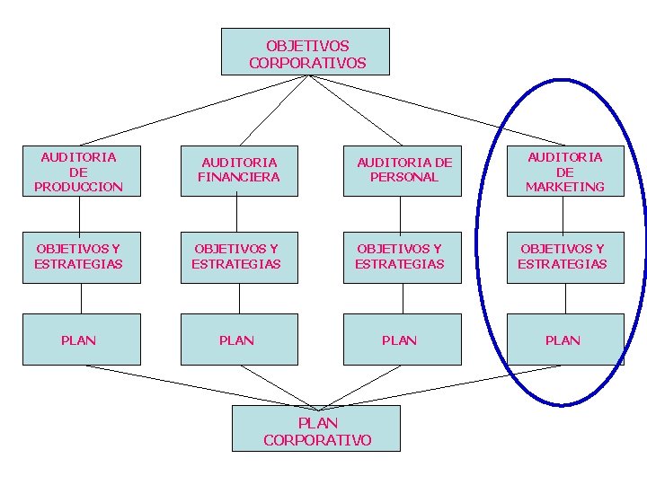 OBJETIVOS CORPORATIVOS AUDITORIA DE PRODUCCION AUDITORIA FINANCIERA OBJETIVOS Y ESTRATEGIAS PLAN AUDITORIA DE PERSONAL