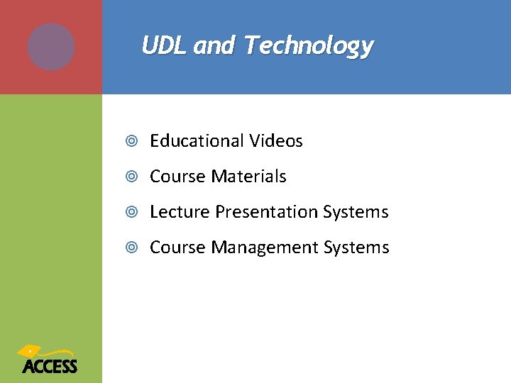 UDL and Technology Educational Videos Course Materials Lecture Presentation Systems Course Management Systems 