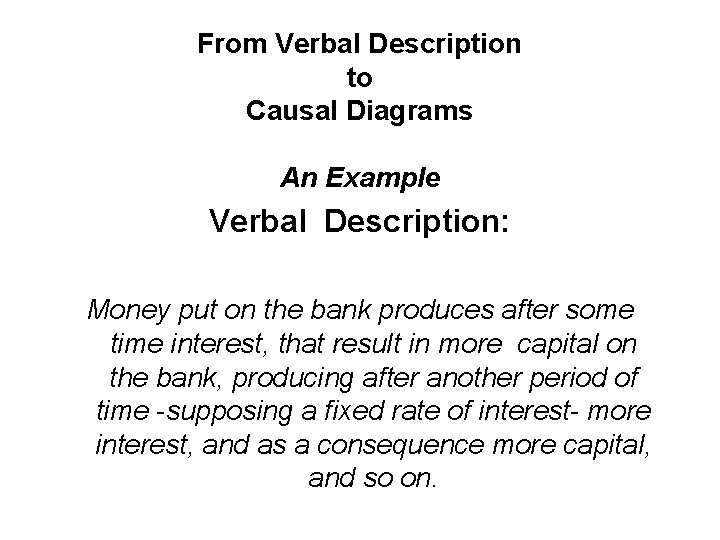 From Verbal Description to Causal Diagrams An Example Verbal Description: Money put on the