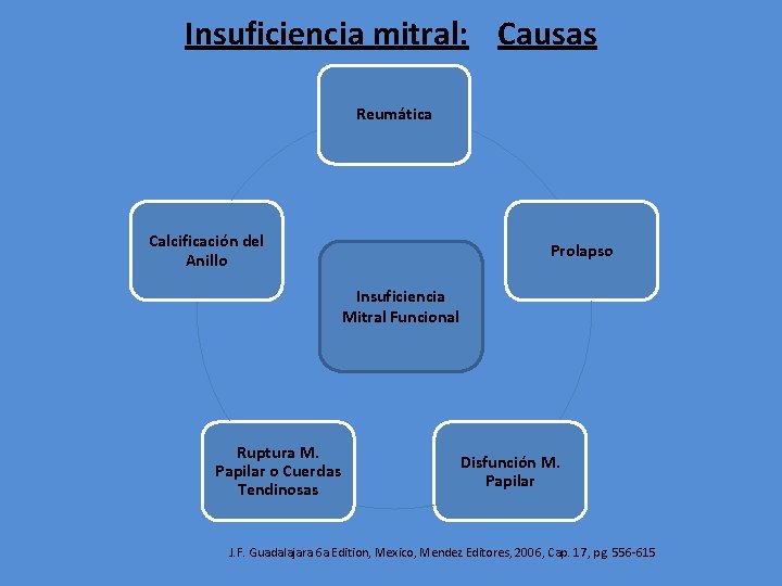 Insuficiencia mitral: Causas Reumática Calcificación del Anillo Prolapso Insuficiencia Mitral Funcional Ruptura M. Papilar