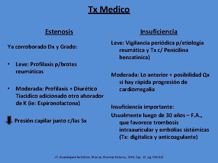Tx Medico Estenosis Ya corroborado Dx y Grado: • Leve: Profilaxis p/brotes reumáticas •