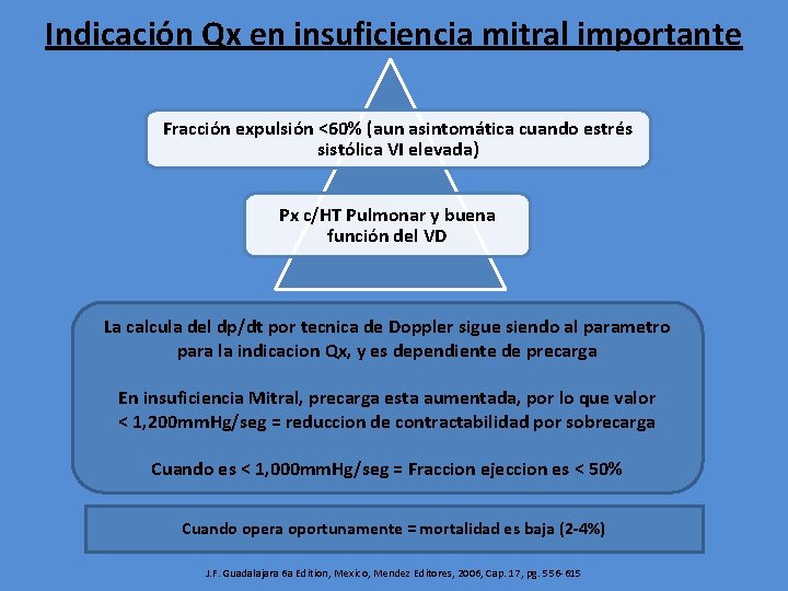 Indicación Qx en insuficiencia mitral importante Fracción expulsión <60% (aun asintomática cuando estrés sistólica