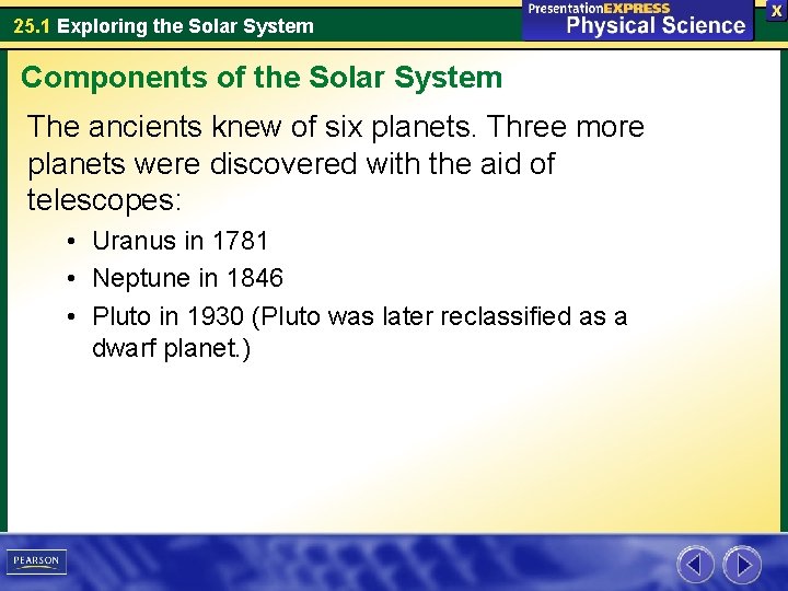 25. 1 Exploring the Solar System Components of the Solar System The ancients knew