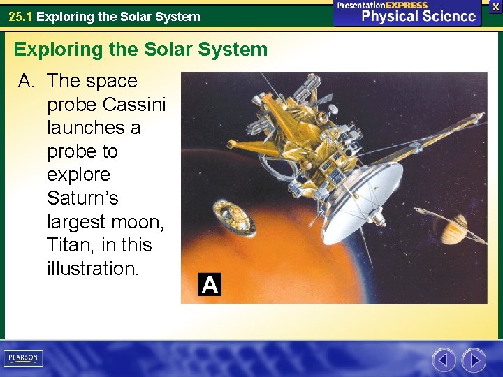 25. 1 Exploring the Solar System A. The space probe Cassini launches a probe