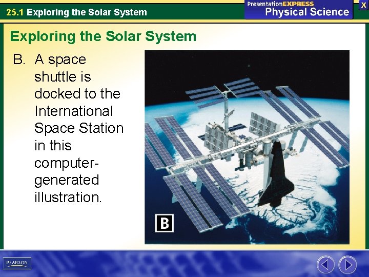 25. 1 Exploring the Solar System B. A space shuttle is docked to the