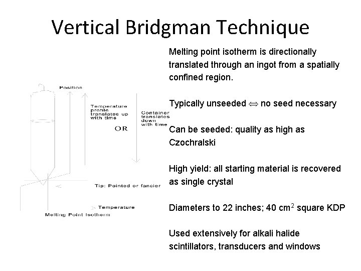 Vertical Bridgman Technique Melting point isotherm is directionally translated through an ingot from a