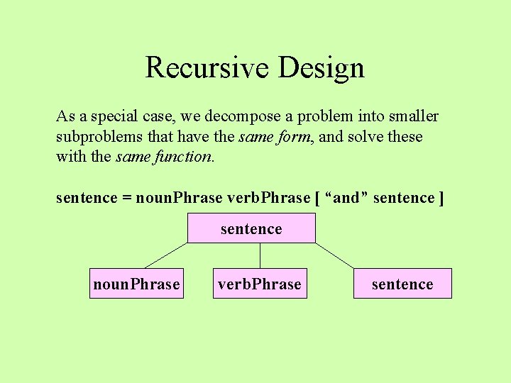 Recursive Design As a special case, we decompose a problem into smaller subproblems that Recursive Design As a special case, we decompose a problem into smaller subproblems that