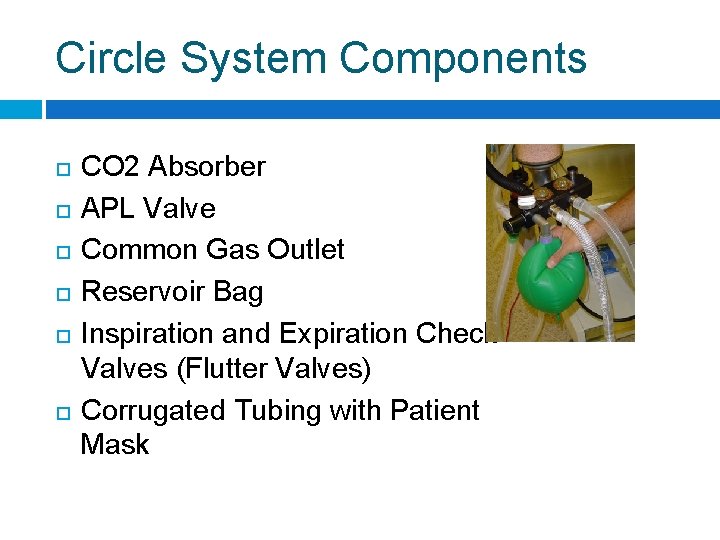 Circle System Components CO 2 Absorber APL Valve Common Gas Outlet Reservoir Bag Inspiration