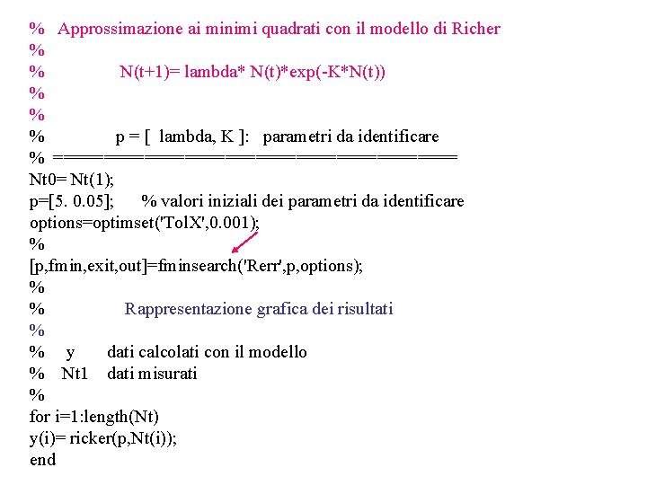 % Approssimazione ai minimi quadrati con il modello di Richer % % N(t+1)= lambda*