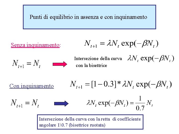 Punti di equilibrio in assenza e con inquinamento Senza inquinamento: Intersezione della curva con