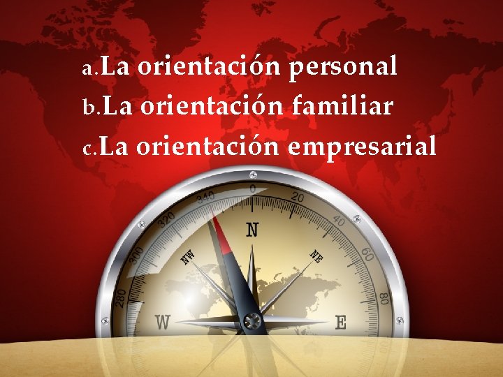 a. La orientación personal b. La orientación familiar c. La orientación empresarial 