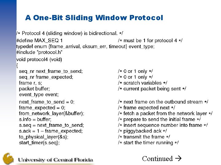 A One-Bit Sliding Window Protocol Continued 